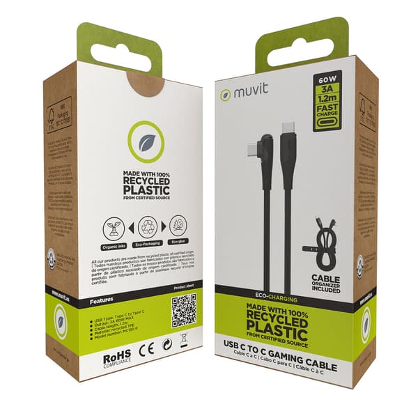 Muvit mc133-r USB-C kabel 3A/60W 1.2m sort