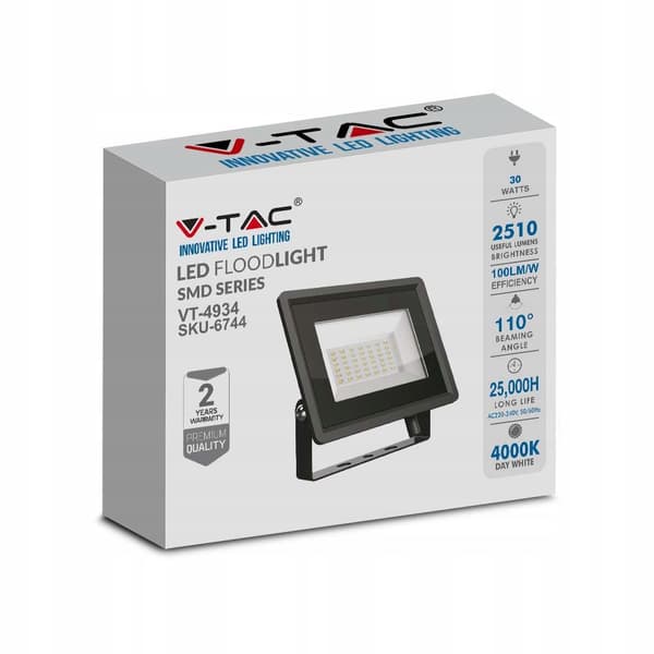 V-TAC vt-4934-b LED flodlys 30W 4000K sort
