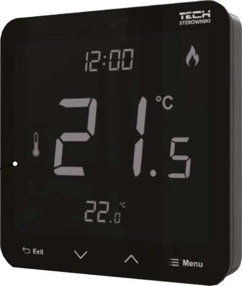 Tech R-12S sort rumtermostat med LCD-display og fugtighedssensor