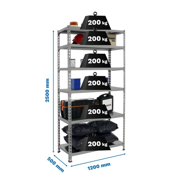 Simonrack SIMONCLICK MEGAPLUS grå 200 kg per hylla