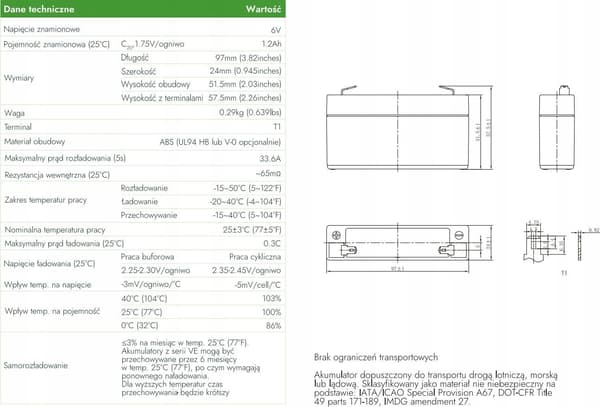 Voltage VE6-1.2 6V 1.2Ah AGM-batteri