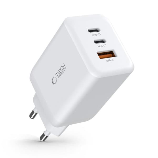 Tech-Protect C65W snabbladdare med 2 USB-C och 1 USB-A port
