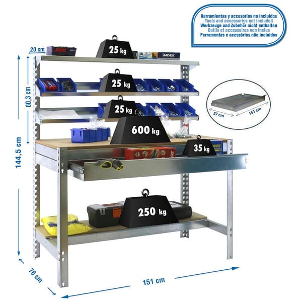 Simonrack bt1 box arbejdsbænk Galvaniseret/Træ