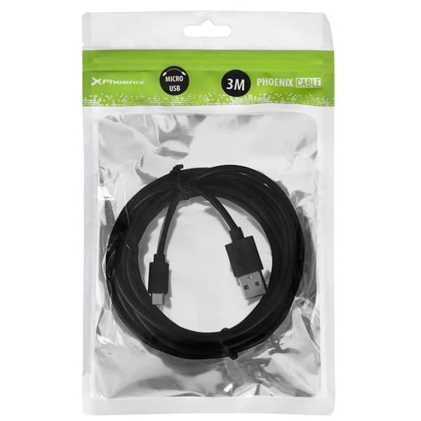 Phoenix USB Micro USB Kabel 3 meter Sort