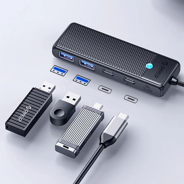 Orico PAPW2AC-C3 USB-C Hub 2x USB-A 3.0 ja 100W PD, Musta