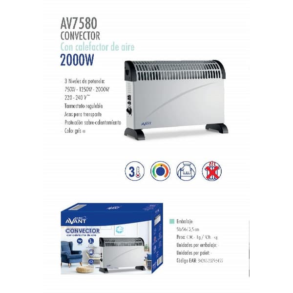 Avant AV7580 sähköinen konvektorilämmitin 2000W harmaa