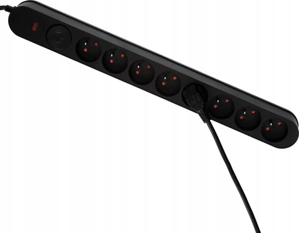 Plastrol W-00023 strømstik med 8 stikdåser sort