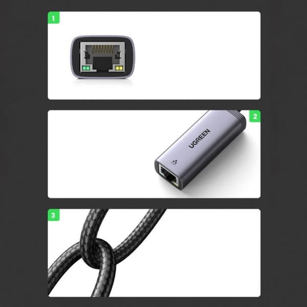 Ugreen USB-C - RJ45 1Gbps Ethernet-adapter - Harmaa