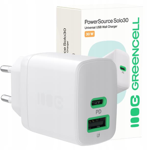 Green Cell powersource duo30 30W hvid oplader