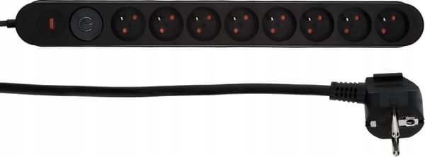 Plastrol W-00023 strømstik med 8 stikdåser sort
