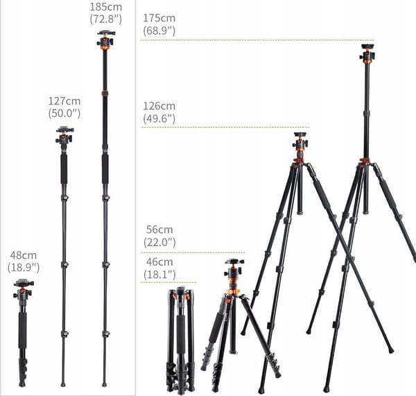 K&F SA254M2 Stativ 175 cm - Sort