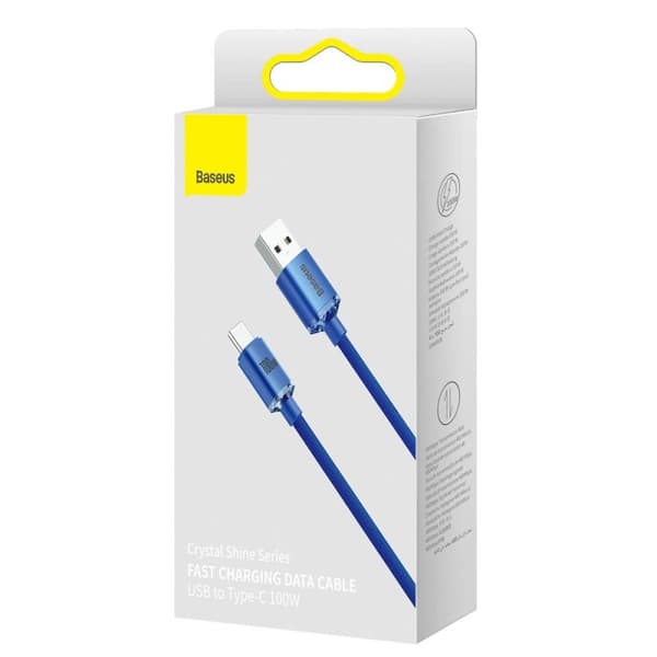 Baseus Crystal Shine USB-A till USB-C kabel 100W 2m Blå