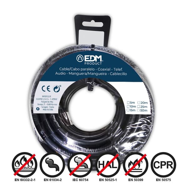 EDM fleksibel kabel 2.5mm sort 15m