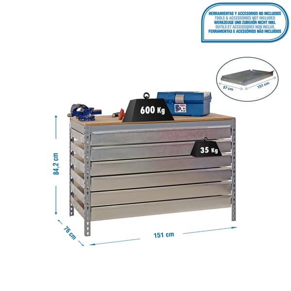 Simonrack bt5 box6 arbetsbänk grå/trä