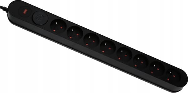 Plastrol W-00023 strømstik med 8 stikdåser sort