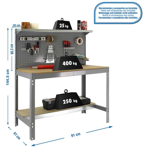 Simonrack bt3 900 arbejdsbænk Grå/Træ 400 kg