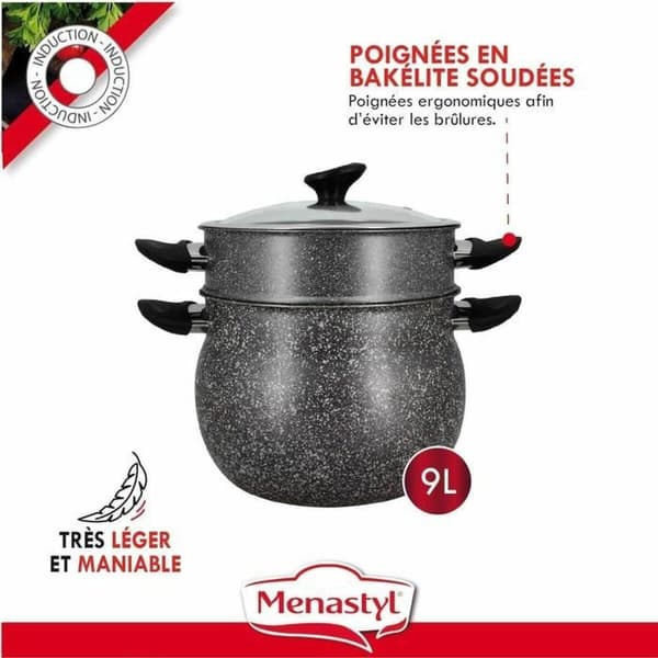 Ménastyl 6020033 couscoussier 9l aluminium grå