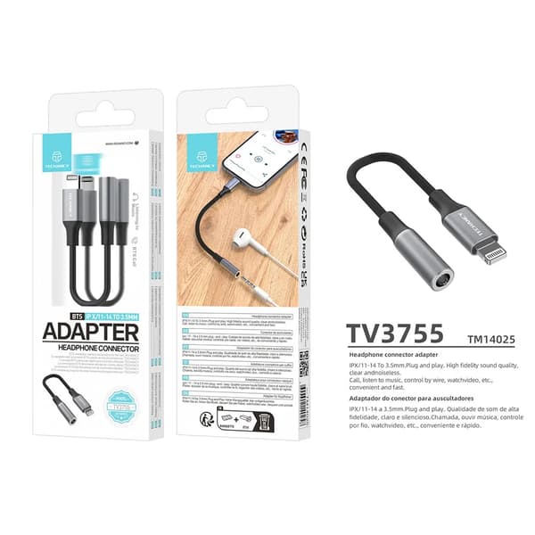 Techancy TV3755 Silver Lightning til 3.5mm Jack Adapter