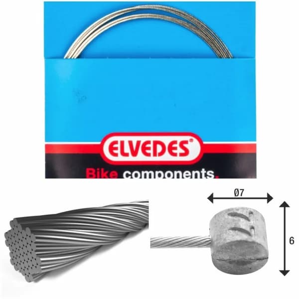 Elvedes 1x19 bremsekabel i rustfrit stål 2000mm