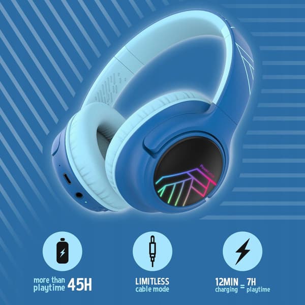 PowerLocus Bobo Høretelefoner til Børn, Sort/Blå, Bluetooth 5.3