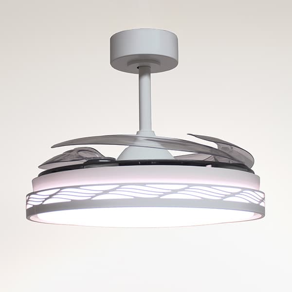 Interlusa Riga loftventilator 72W LED med 4 retraktable blade, Hvid/Sølv