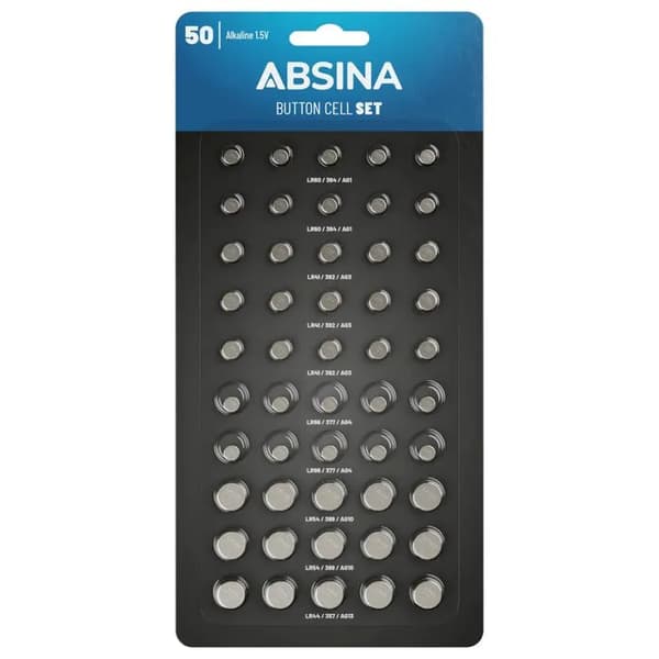 Absina knapcellebatterier sortiment 50 pakke