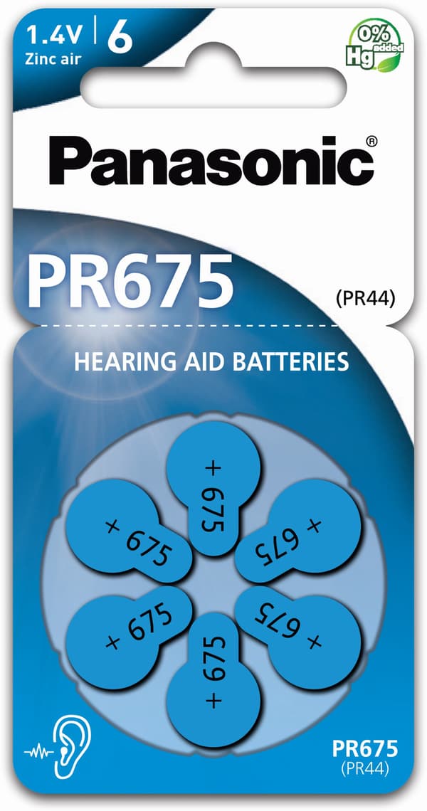 Panasonic PR675 blå hörselapparatsbatterier 6-pack