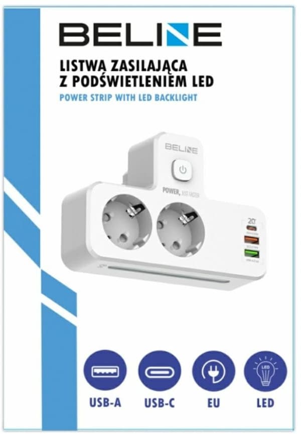 Beline blnph01 strømstik med 2xUSB-A og USB-C PD 20W, hvid