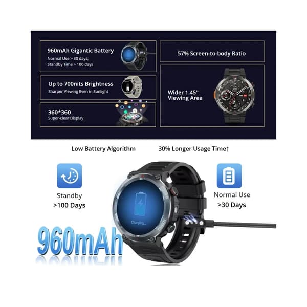 Blackview W50 Pro Smartwatch 1.45 tommer Bluetooth 960mAh
