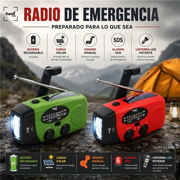 Sami Emergencia Nødradio med Batteri, Sol og Dynamo