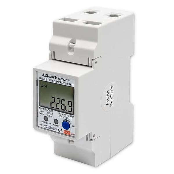 Qoltec 50882 energimåler med Wi-Fi og LCD-display
