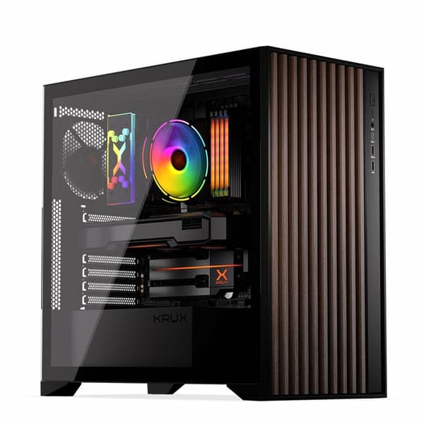 Krux Palum svart midi tower PC-chassi med träfront