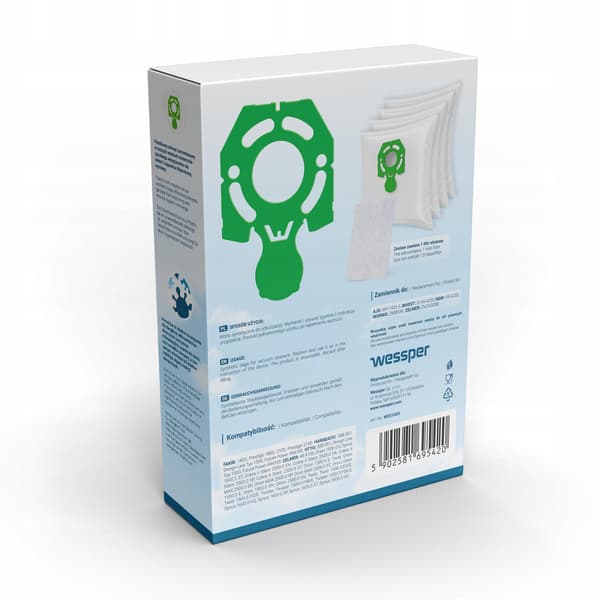 Wessper wes1003 syntetiska dammsugarpåsar 4-pack vit