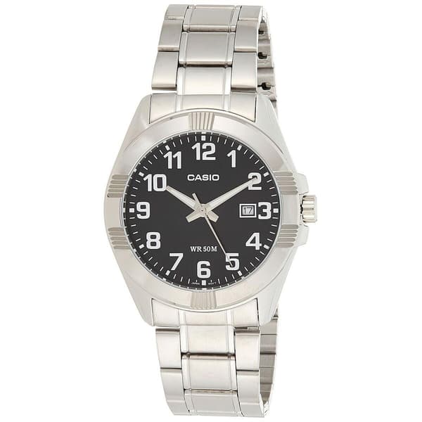 Casio MTP-1308D-1BV kello mustalla kellotaululla ja teräshihnalla