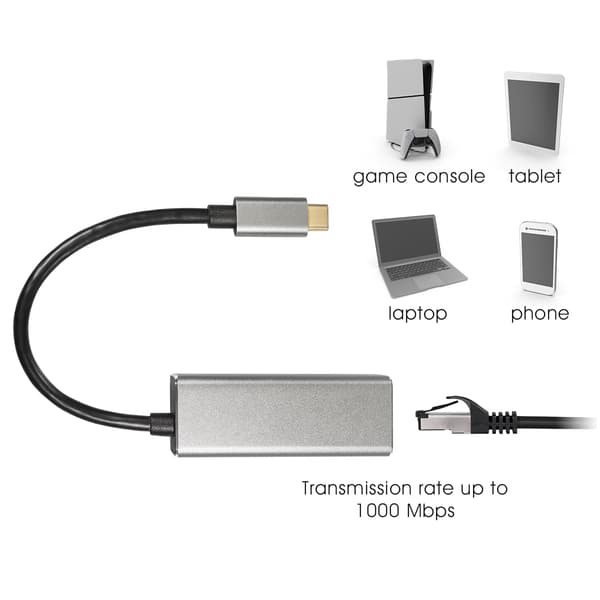 maxtrack usb-c til rj45 adapter 1gbps sort/sølv