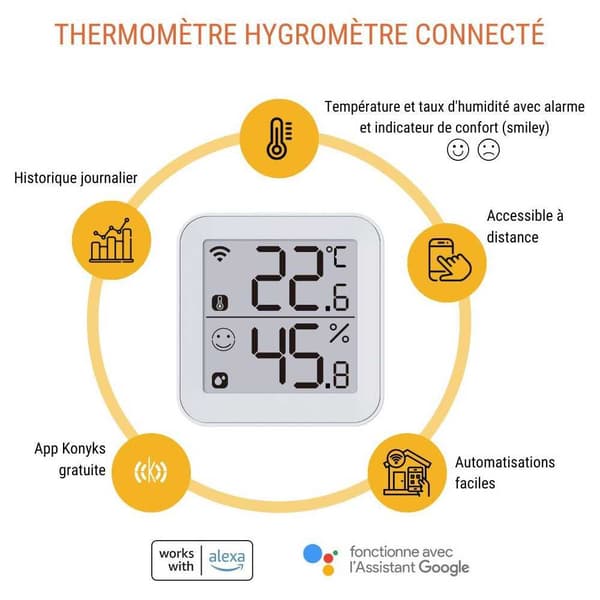 Konyks termo 2 Wi-Fi termometer och hygrometer med stor LCD-display