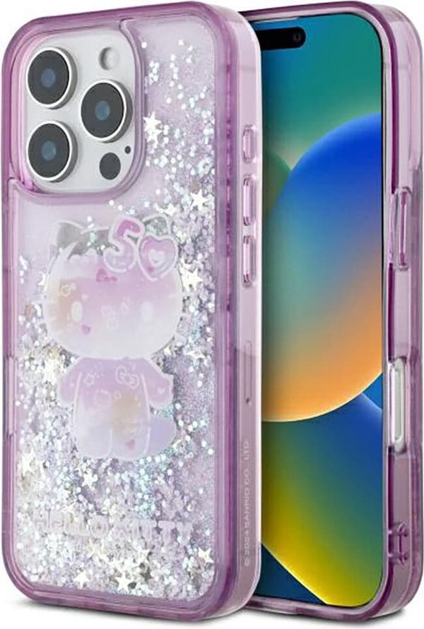 Hello Kitty Liquid Glitter iPhone 16 Pro Etui Violet