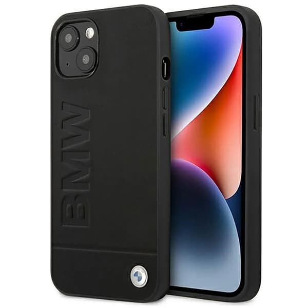 BMW Coque iPhone 14 Plus noir en plastique dur et cuir