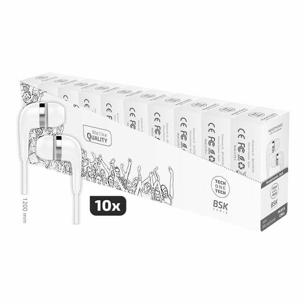 Techonetech Tech One TEC2955 In-ear høretelefoner, hvide, pakke med 10