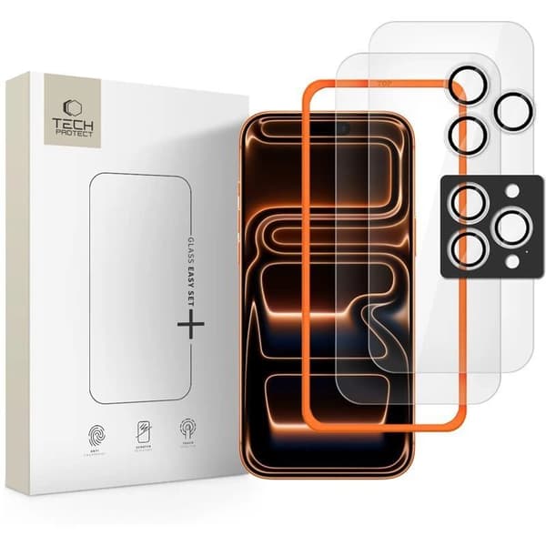 Tech-Protect easy set+ klarglas skärmskydd 3-pack för iPhone 16 Pro/17 Pro