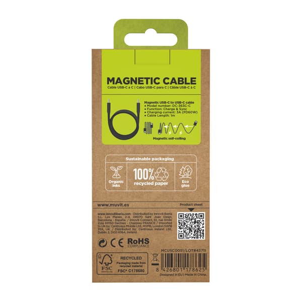 Muvit DC-363C-C magnetisk USB-C kabel 1m sort