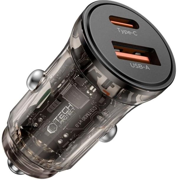 Tech-Protect CC01 sort biloplader med 2 porte (USB-A og USB-C)