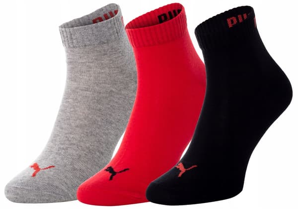 PUMA quarter plain strumpor svart/röd/grå