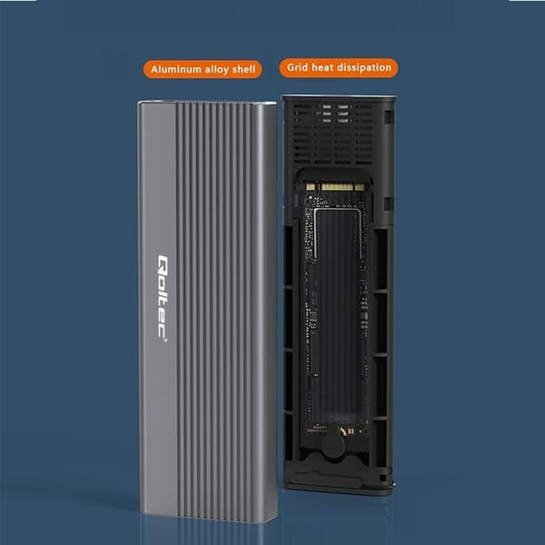 Qoltec 52267 SSD-kotelo M.2 SATA USB-C 2TB Harmaa