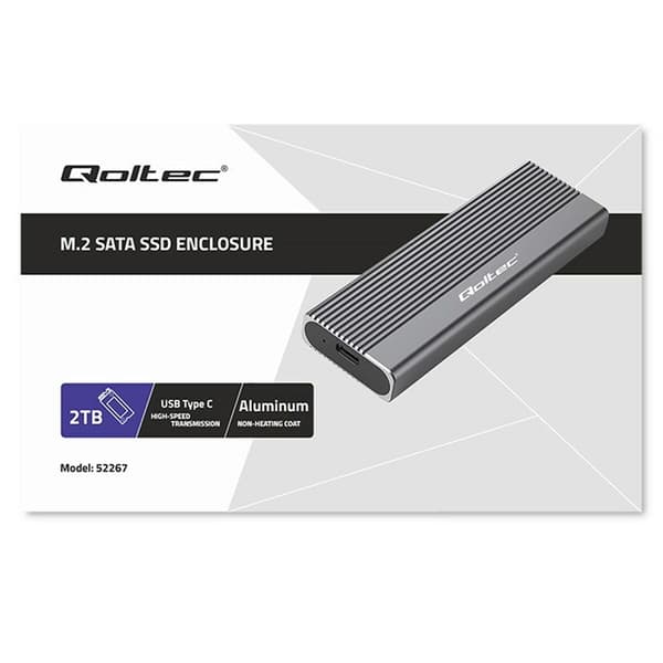 Qoltec 52267 SSD-kotelo M.2 SATA USB-C 2TB Harmaa