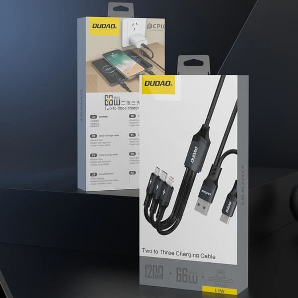 Dudao L3W USB-kabel 66W 1,2 m sort