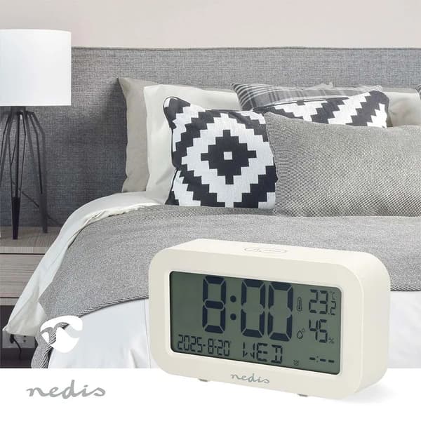 Nedis digital vækkeur hvid