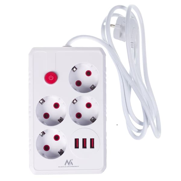 Mac-Lean mce392 strømstik 4 stik 3 USB 2500W 1.5m hvid