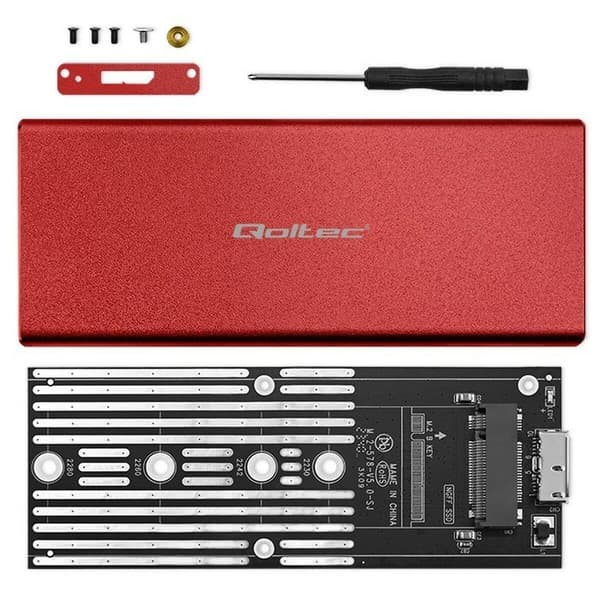 Qoltec 51831 extern chassi M.2 SSD 2TB USB 3.0 röd