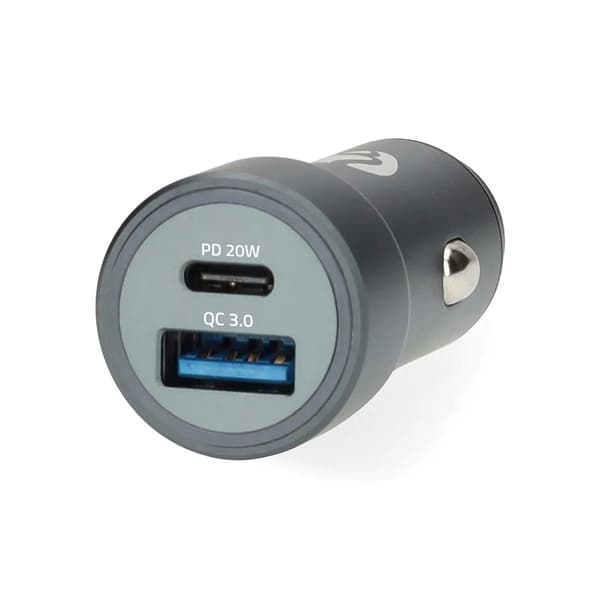 Nedis biloplader 38W USB-A USB-C dual-port Sølv